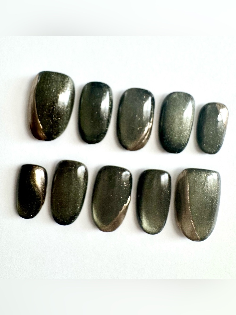 Olive Green Cat Eye Shimmer Press-On Nails